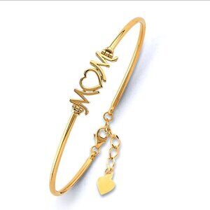 14KT Gold Adjustable "MOM" Oval Bangle